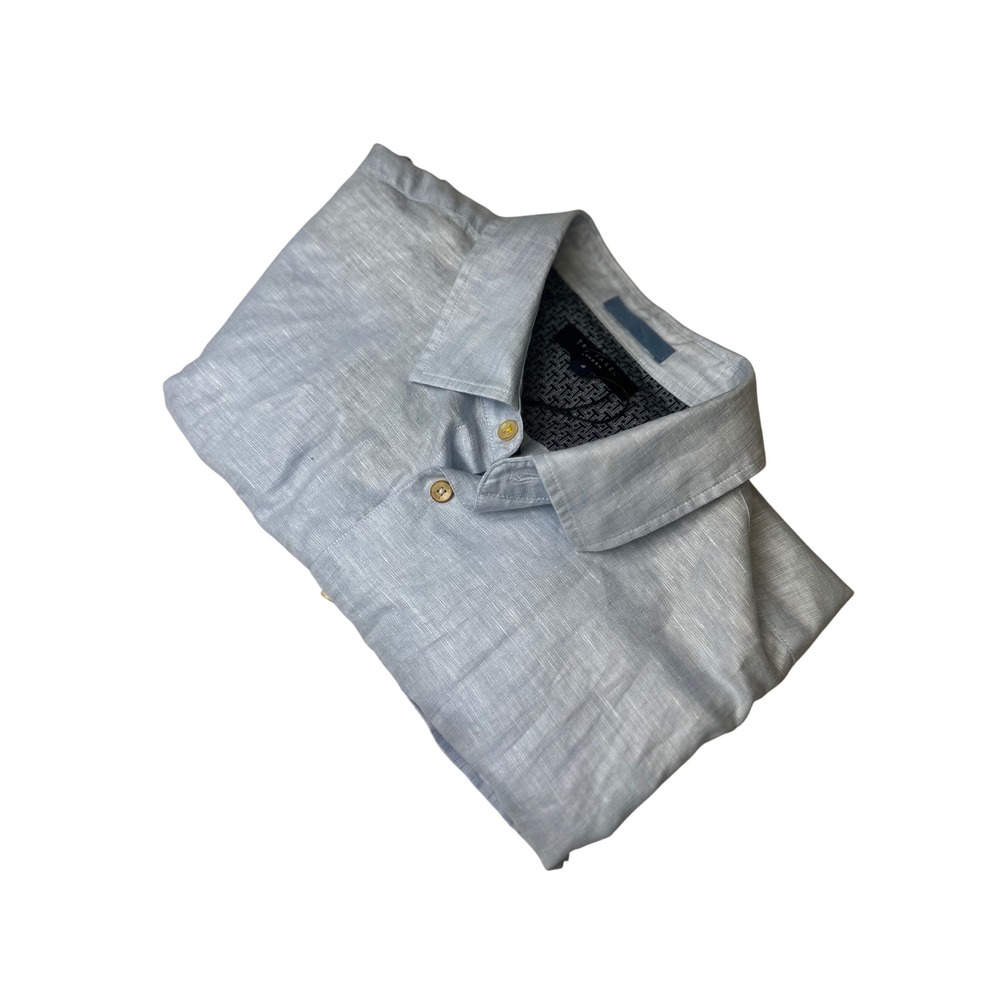 Ted Baker London Light Blue Linen Shirt Mens Small Short Sleeve Button Down NWT